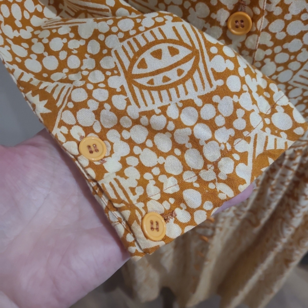 Vintage Starina Women SZ M Marigold floral Midi dress modest button down pockets - Picture 6 of 11